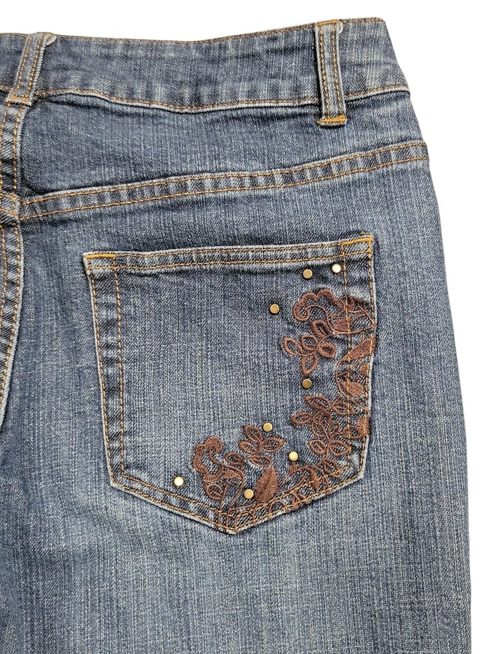 Coldwater Creek Straight Leg Jeans Size 12 Embroidered Studded High Rise Blue - Picture 5 of 13